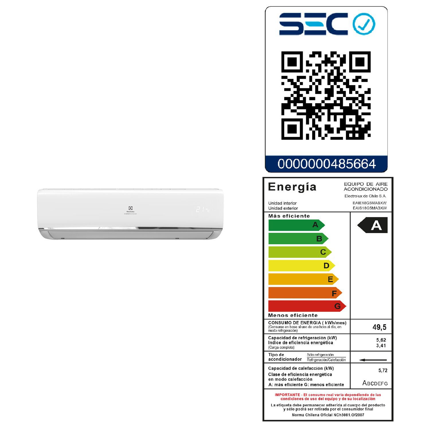 Aire Acondicionado Electrolux Split 18000 BTU Inverter EAIX18 image number 5.0