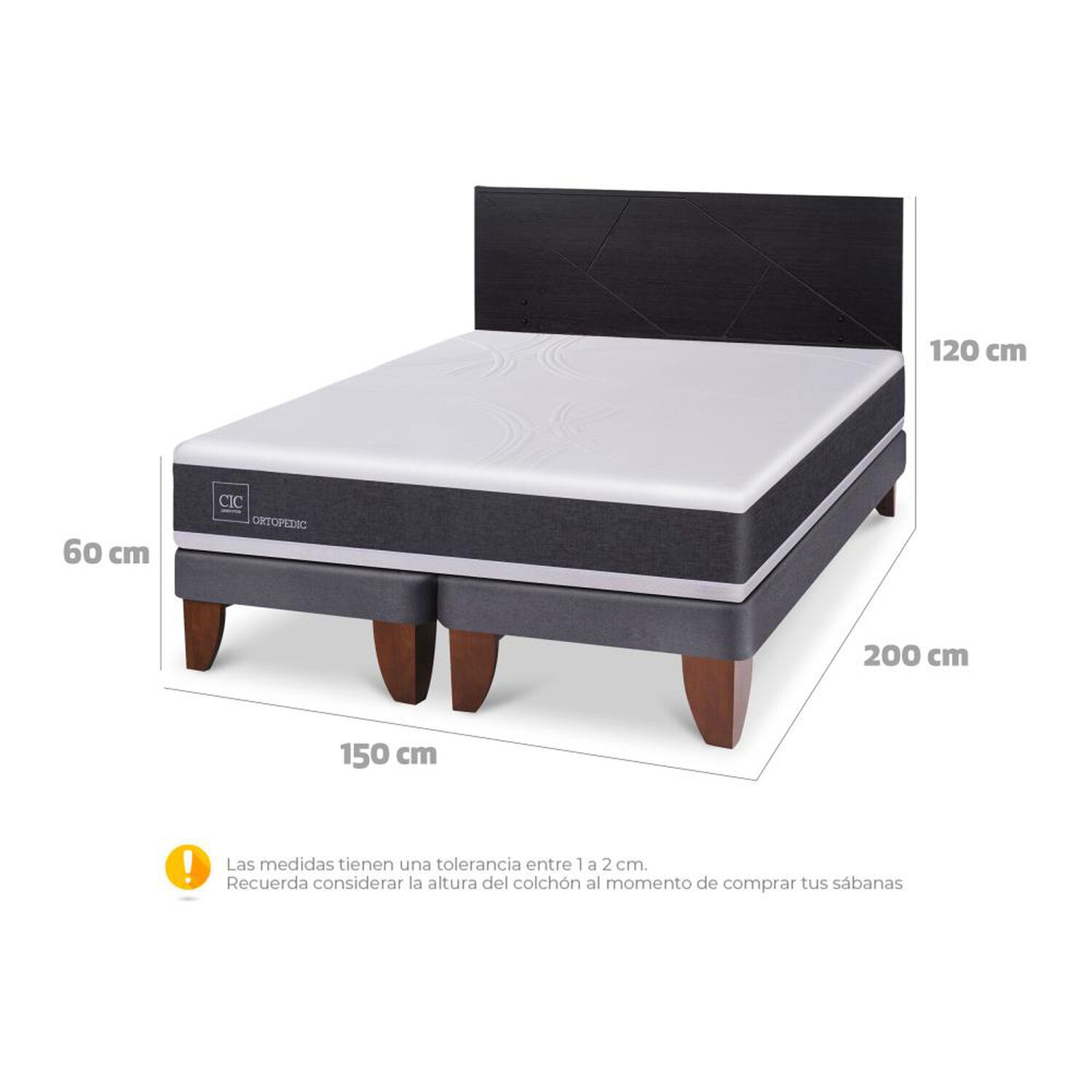 Cama Europea Cic Ortopedic / 2 Plazas / Base Dividida + Respaldo image number 2.0