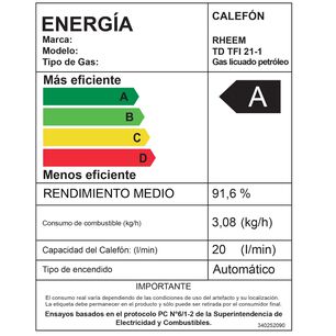Calefont 21 L Gas Licuado T. Forzado + Control Digital Rheem