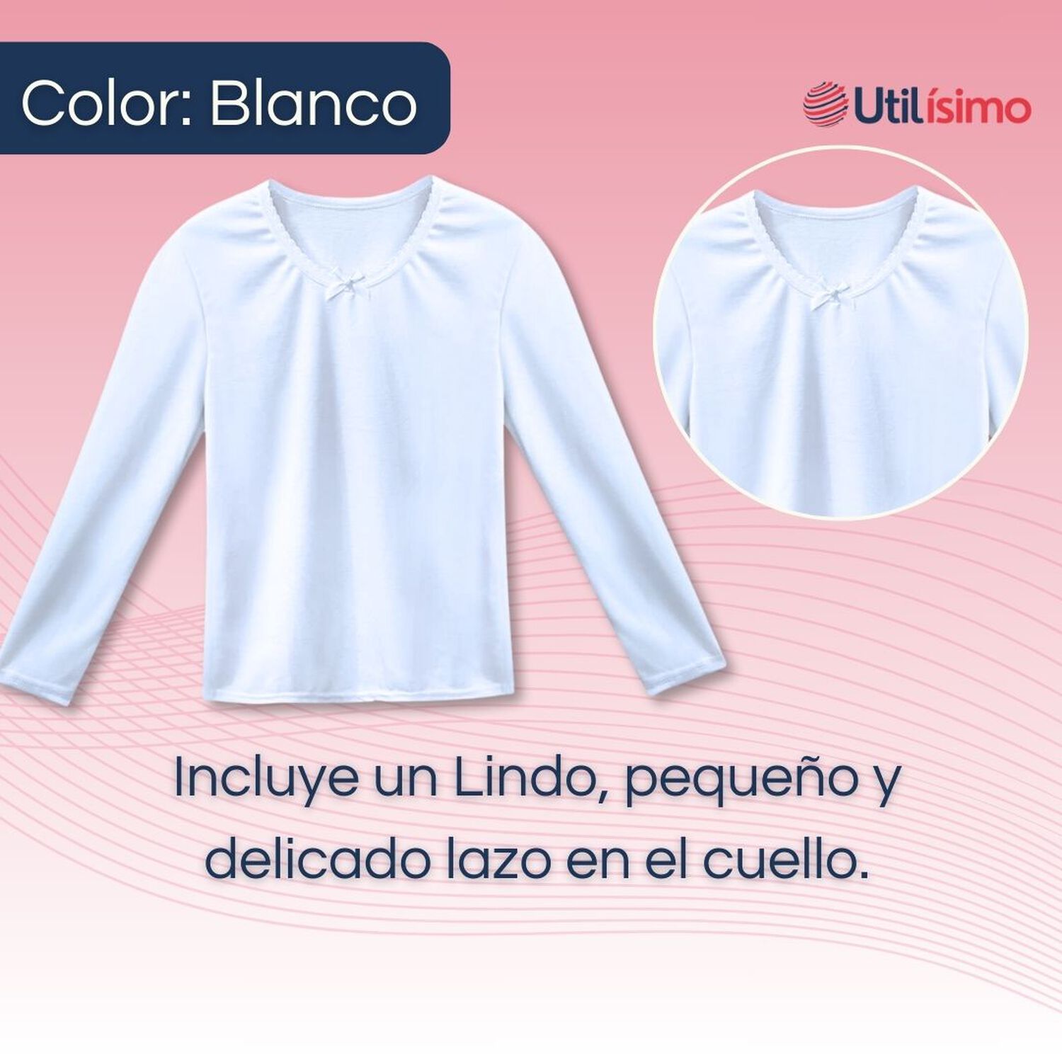 Pack 3 Camisetas Algod&oacute;n Manga Larga Polera Ni&ntilde;a Primera Capa Cuello Redondo Blanca image number 1.0