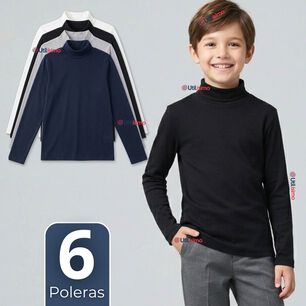 Pack 6 Poleras Camisetas Polar Primera Capa Beatle Manga Larga Colores Surtido Ni&ntilde;o