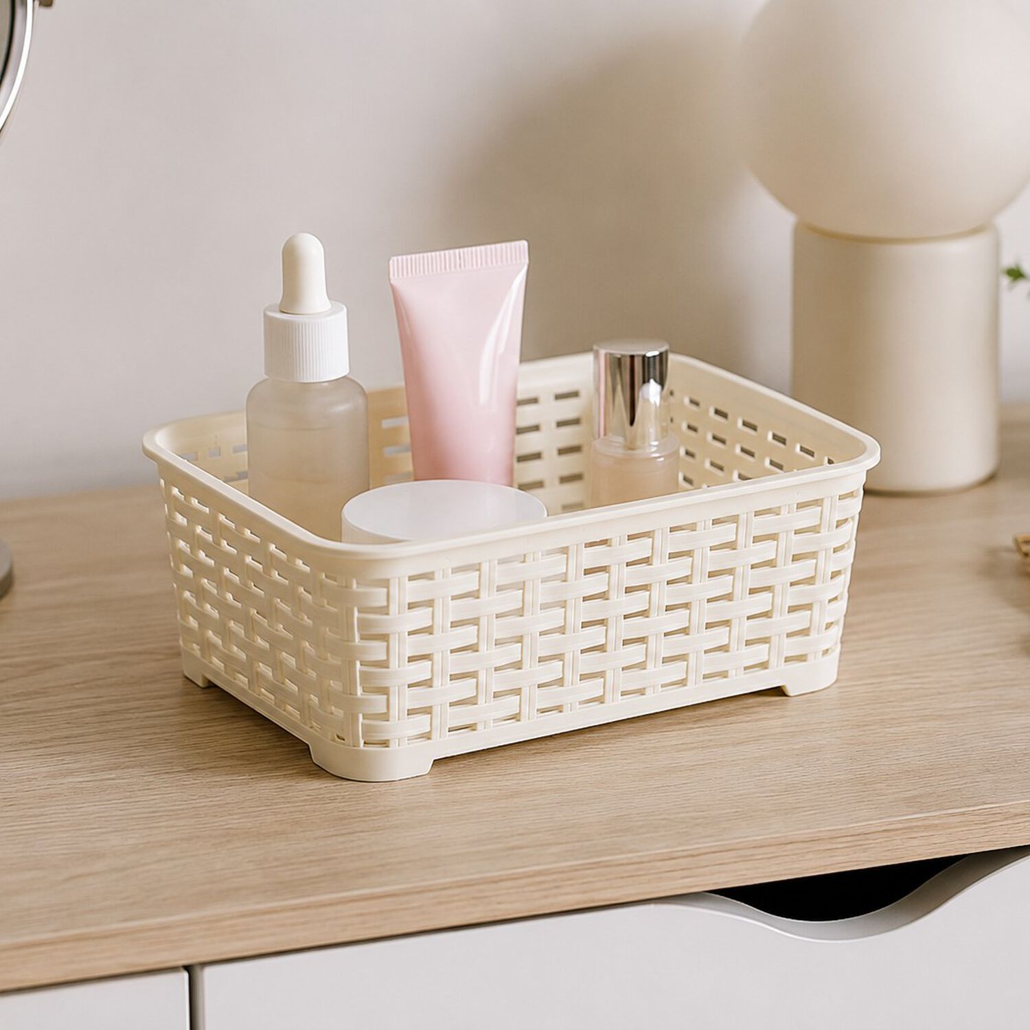 Canastilla Canasta Organizadora Multiusos Dise&ntilde;o Rattan 1.4 Litros Marca Reyplast Color Beige image number 0.0