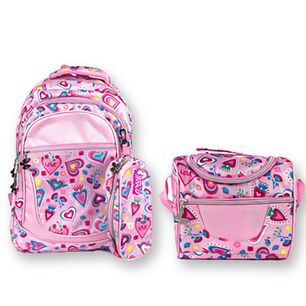 Pack Mochila Lonchera Estuche 45cm Juvenil Y Escolar Girls Pink Hearts