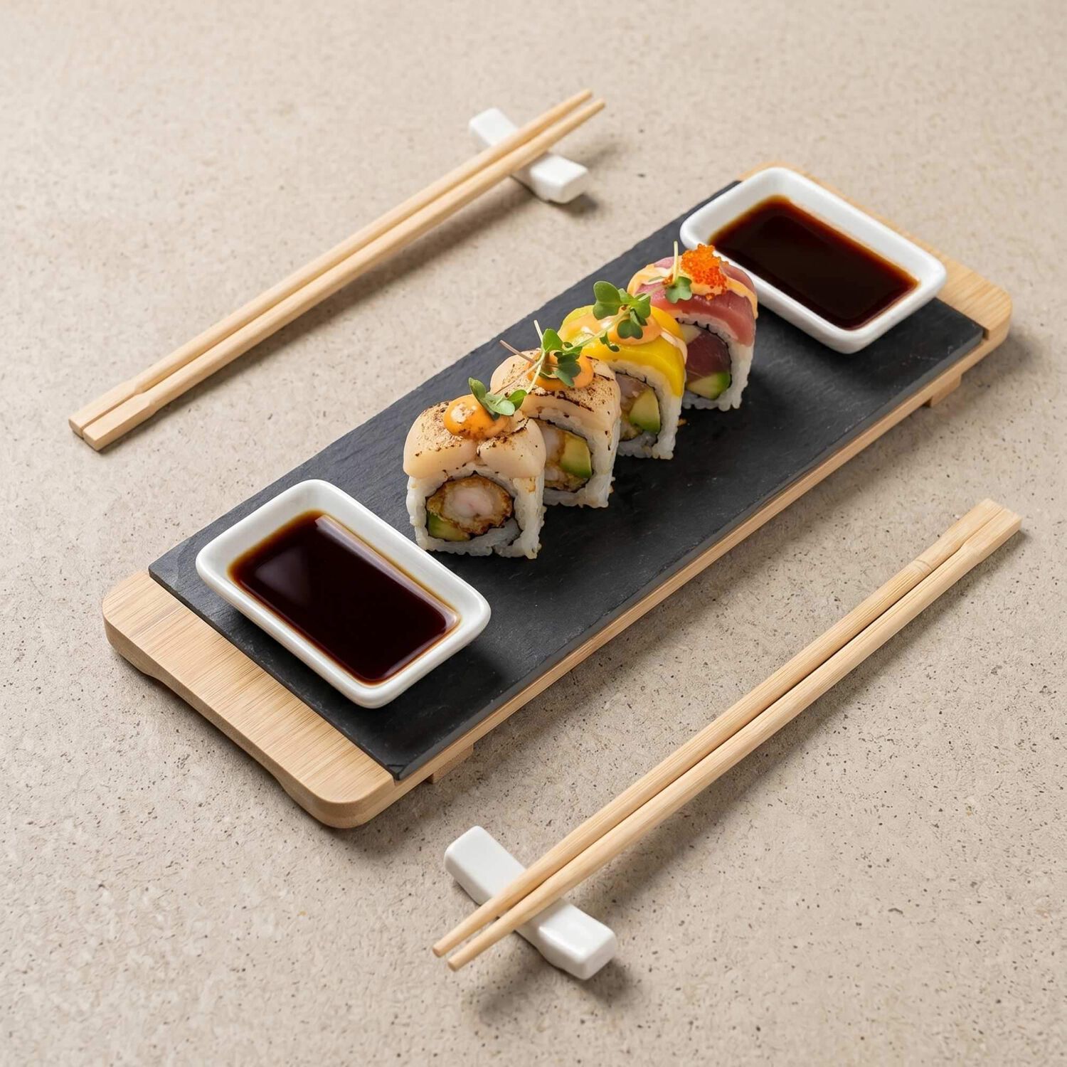 Set Sushi Para 2 Personas En Tabla Bamboo Y Palillos image number 1.0