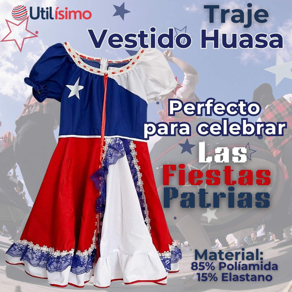 Vestido Huasa Ni&ntilde;a Bandera Chilena Fiestas Patrias image number 1.0