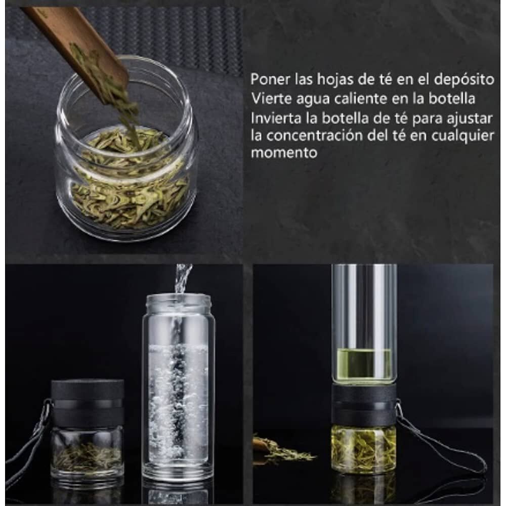 Botella Infusor Vidrio Borosilicato Infusi&oacute;n Separado De T&eacute; Blanco image number 4.0