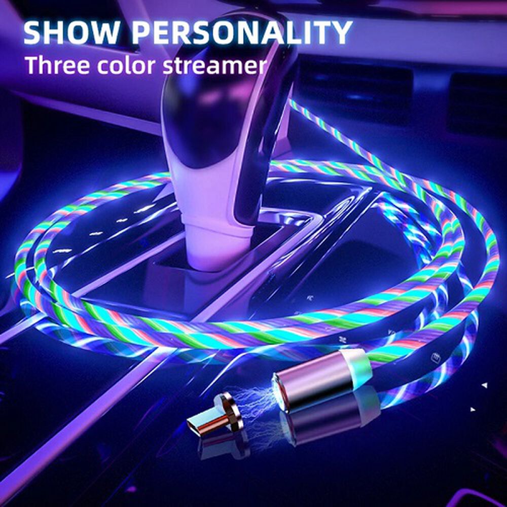 Cable De Carga Para Celular 3 En 1 Tipo C Brillante Luz Led Compatible Para Iphone Magnetico Compatible Ligthing Micro Usb Carga Rápida image number 2.0