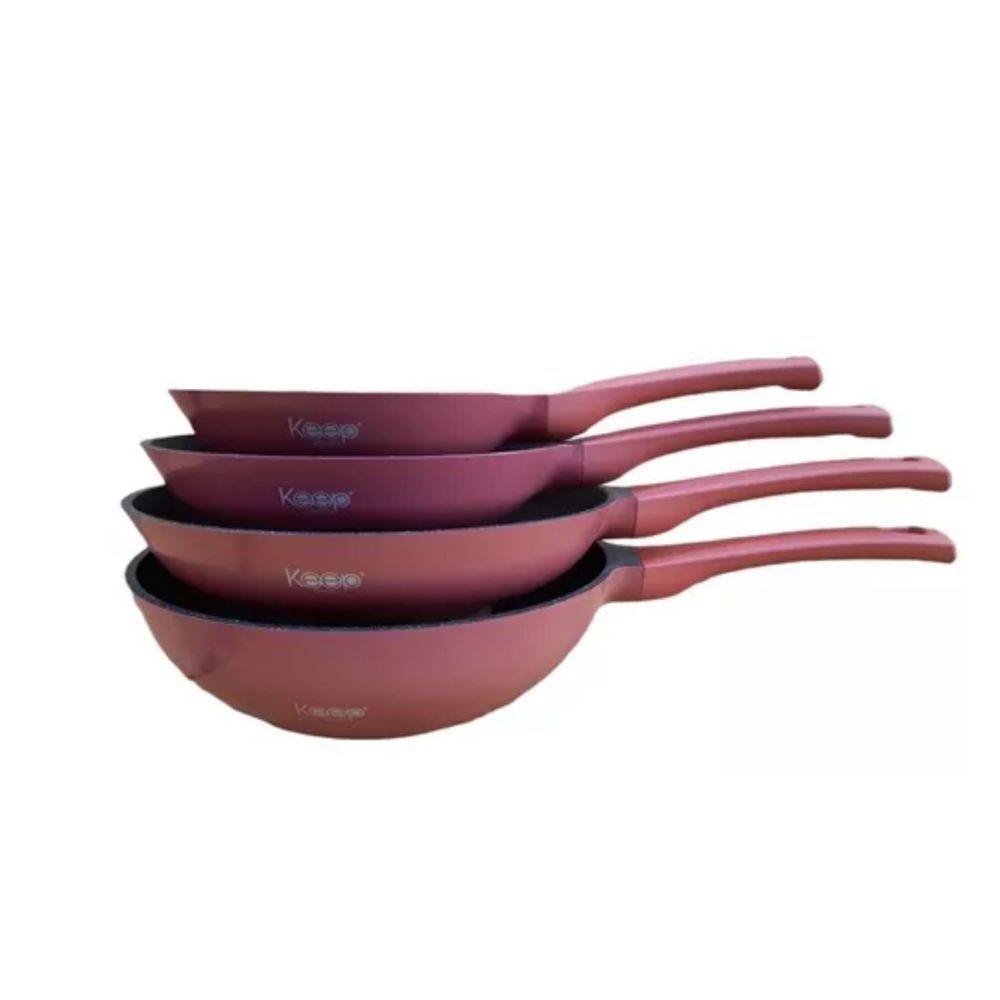 Pack 3 Sartenes + Wok Color Rosa Marca Keep image number 0.0