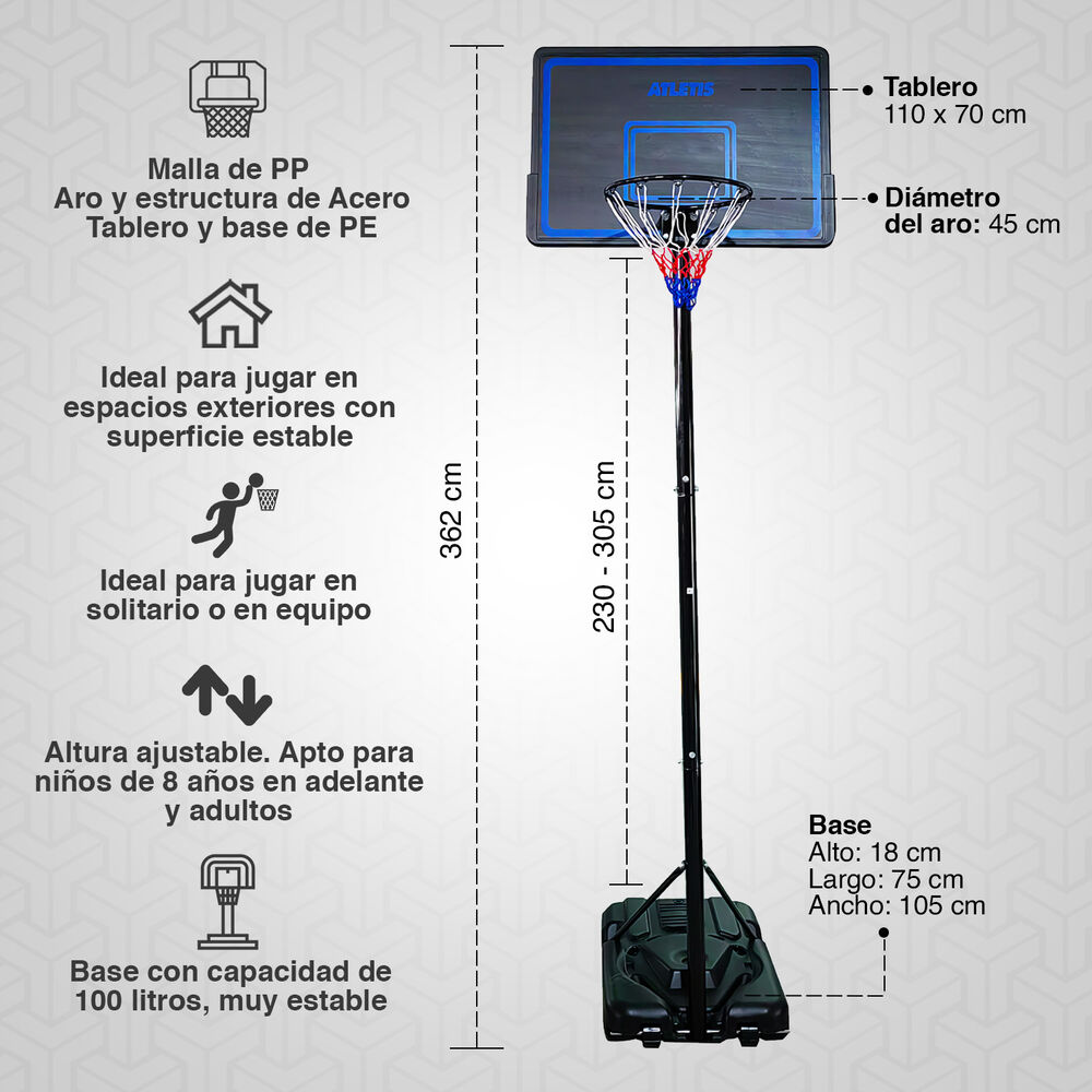 Aro De Basquetball Alley 3m Ajustable Azul image number 1.0