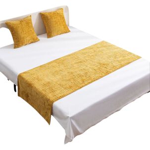 Piecera Para Cama Medida 70x210cm Chenille + 2 Fundas Color Amarillo