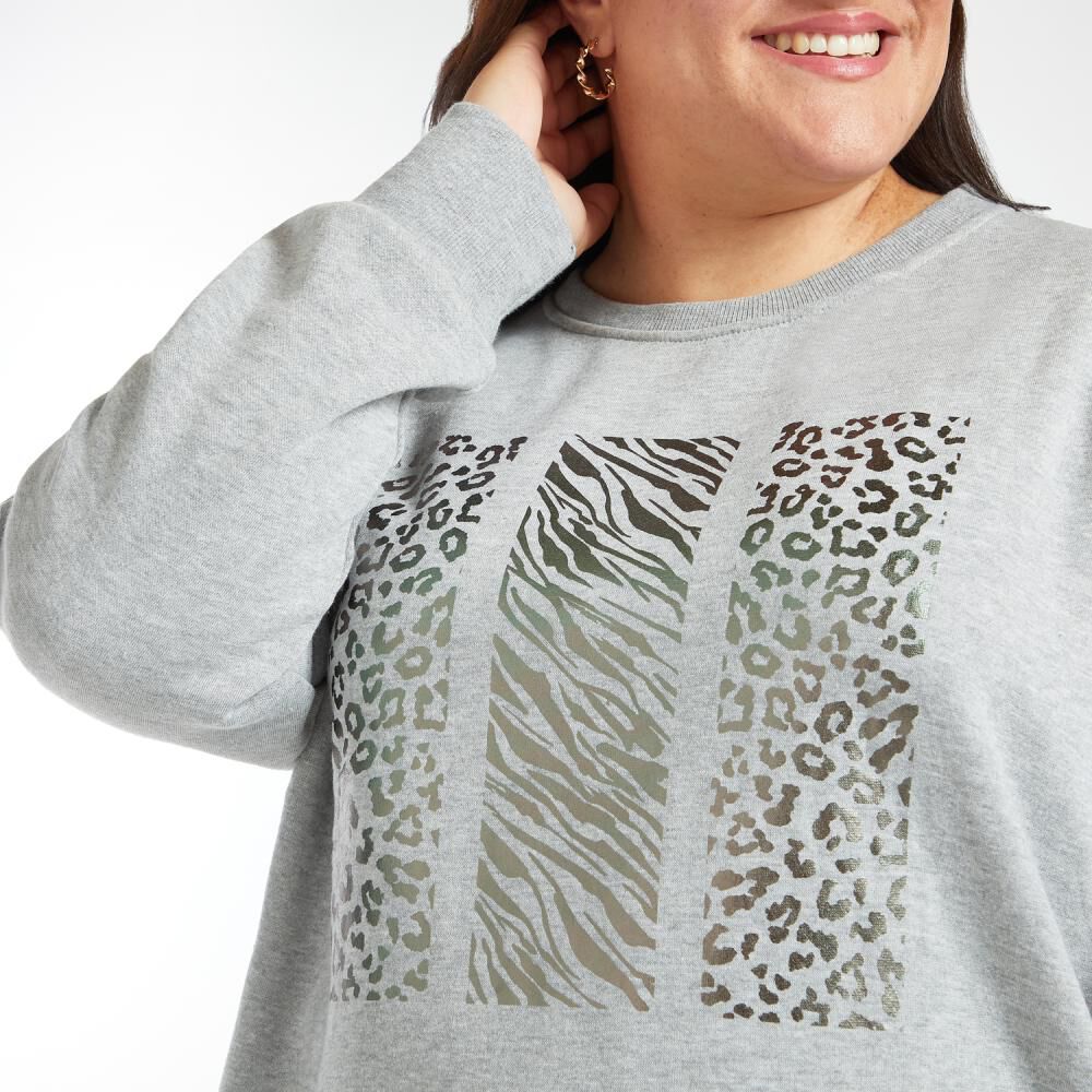 Poler&oacute;n Talla Grande Liso Print Folia Cuello Redondo Mujer Sexy Large image number 4.0