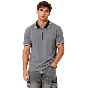 Polera Hombre Cuello Polo Con Cierre Slim Fit Milano