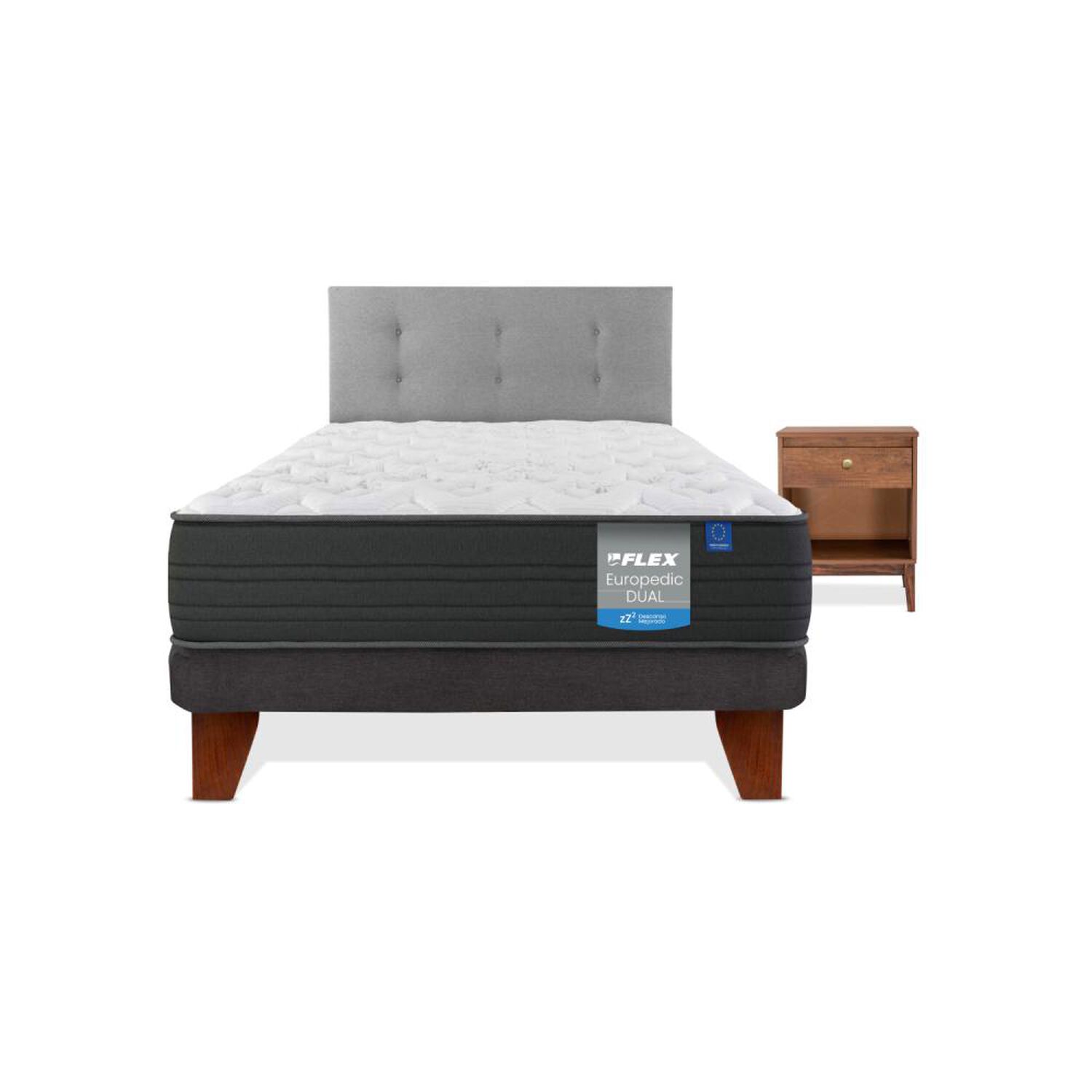 Cama Europea Flex Europedic Dual / 1.5 Plazas / Base Normal + Set De Maderas image number 0.0