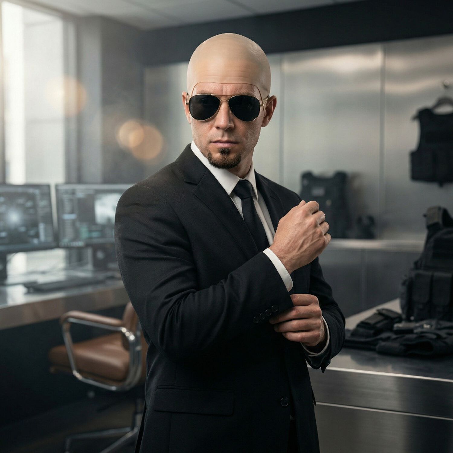 Kit Disfraz Calvo Con Lentes Aviador Y Barba Postiza Cosplay image number 0.0