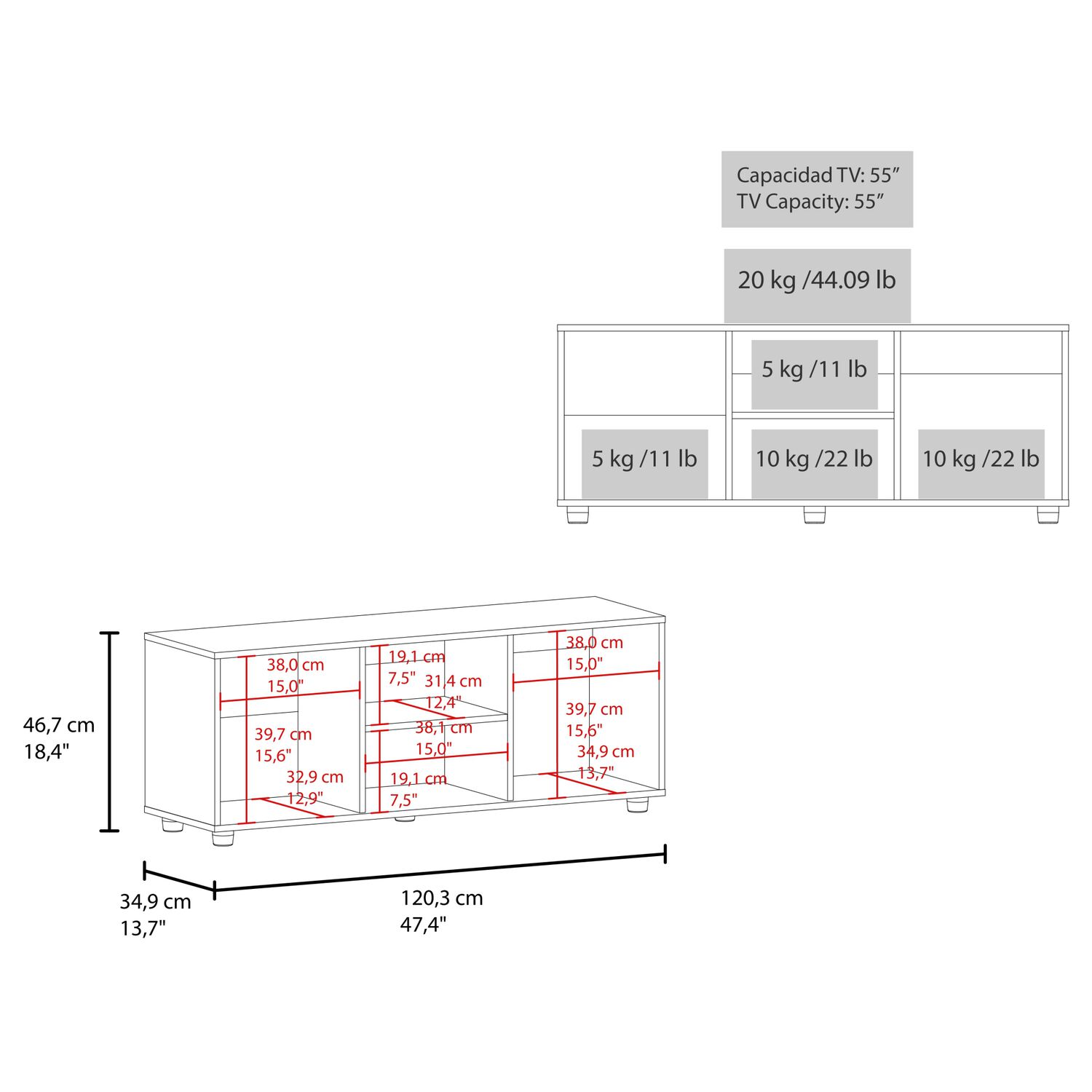 Rack Tv 50" 120,3x34,9x46,7 Cm 1 Puerta Abatible image number 6.0