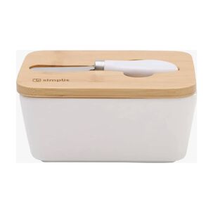 Mantequillero De Cer&aacute;mica Con Tapa Bamboo + Cuchillo 600 Ml