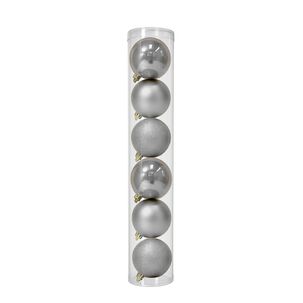 6 Esferas Navideñas Bambalinas 10 Cm Plateado Decoracion