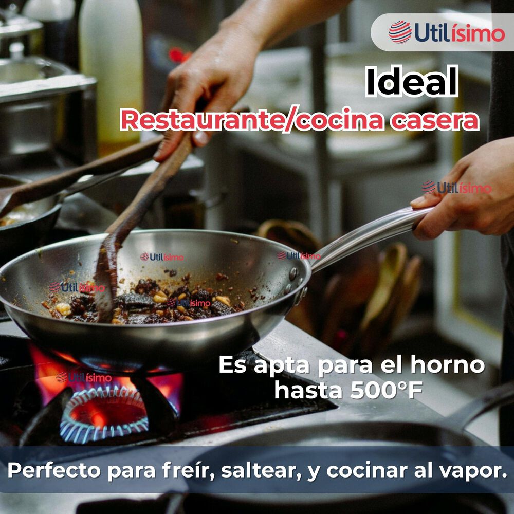 Sartén Wok Acero Inoxidable Antiadherente 34cm +cuchara De Madera Bambú image number 5.0