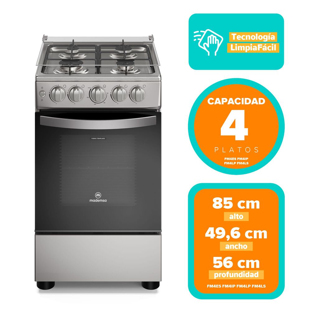 Cocina A Gas 4 Platos Limpiaf&aacute;cil Y Parrillas Alambr&oacute;n Fm4es image number 1.0