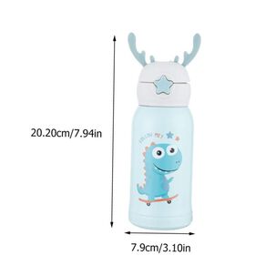 Botella De Agua Térmica Portatil 500ml Dinosaurio Azul Infantil