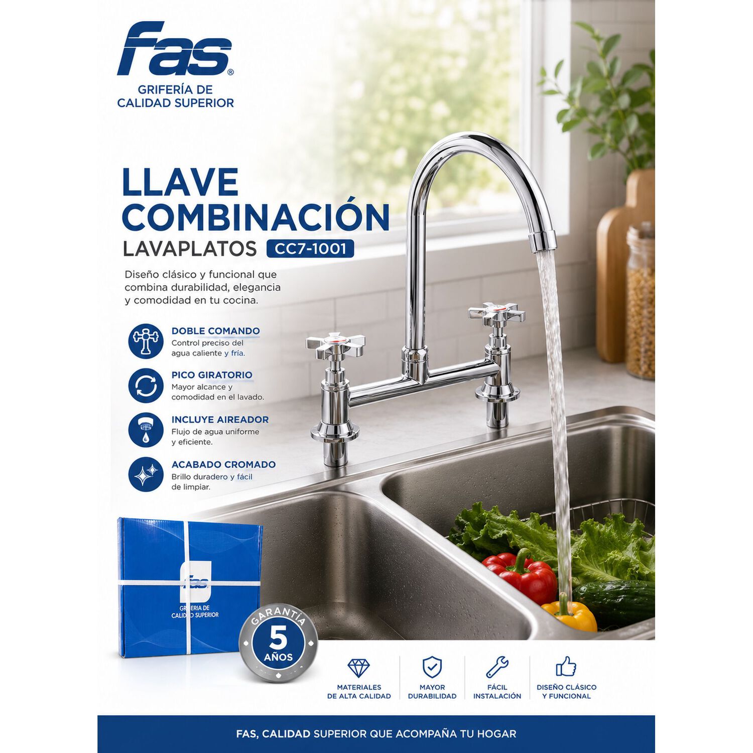 Llave Combinaci&oacute;n Lavaplatos Fas Calidad Superior Cc7-1001 image number 4.0
