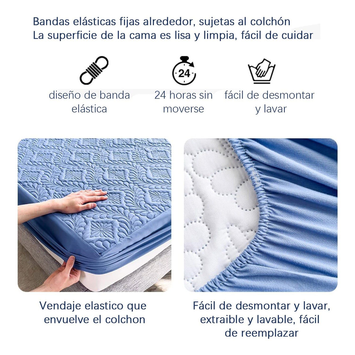 Cubre Colch&oacute;n Impermeable 2 Plazas Hipoalerg&eacute;nico Azul image number 2.0