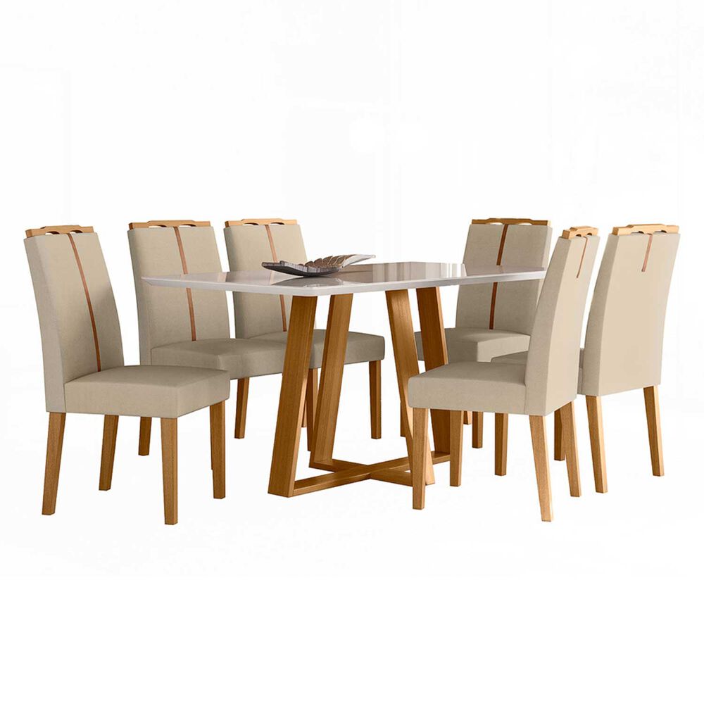 Juego De Comedor Sonatta Madera Maciza 160x90 Cm Vidrio 6 Sillas Beige image number 2.0