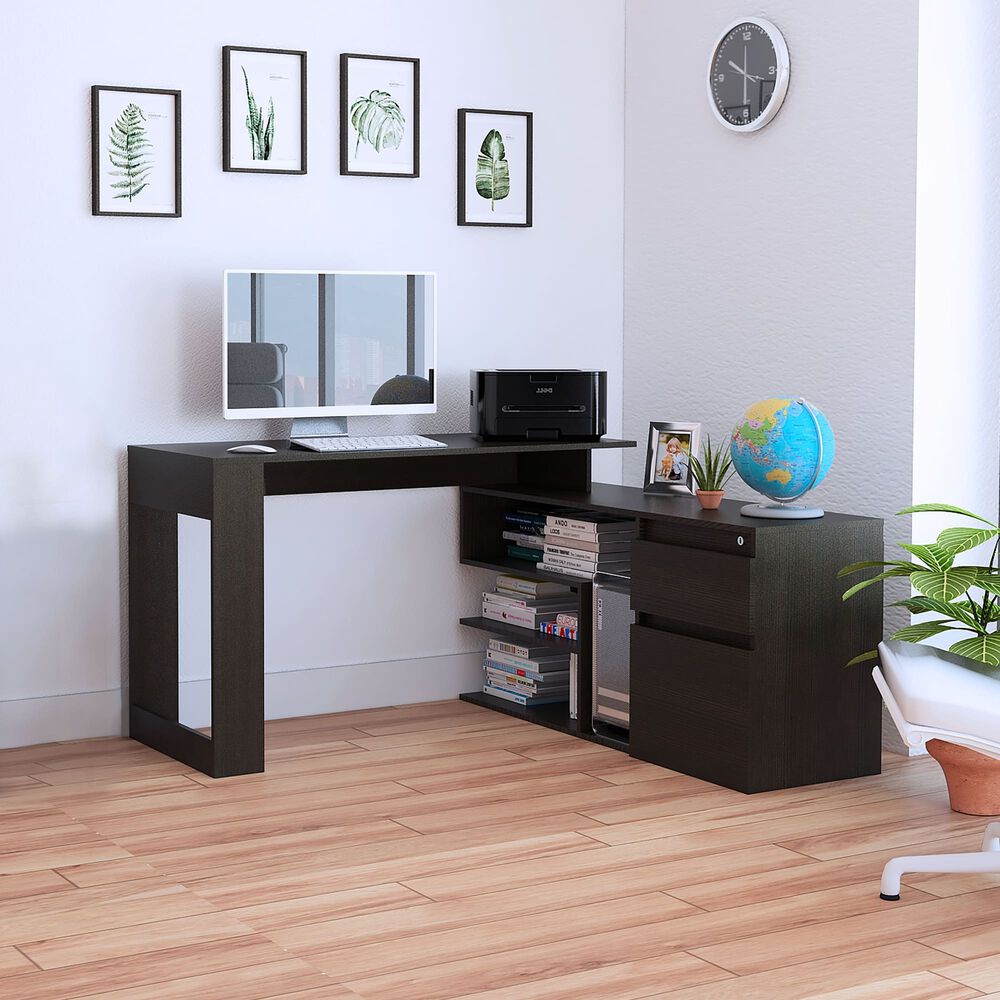 Escritorio En L 2 Cajones Y Estantes Fm-031n Negro image number 5.0