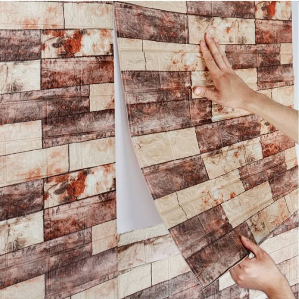 Pack 10 Lamina Papel Mural Autoadhesivo 3d Ladrillo Marmolado image number 3.0