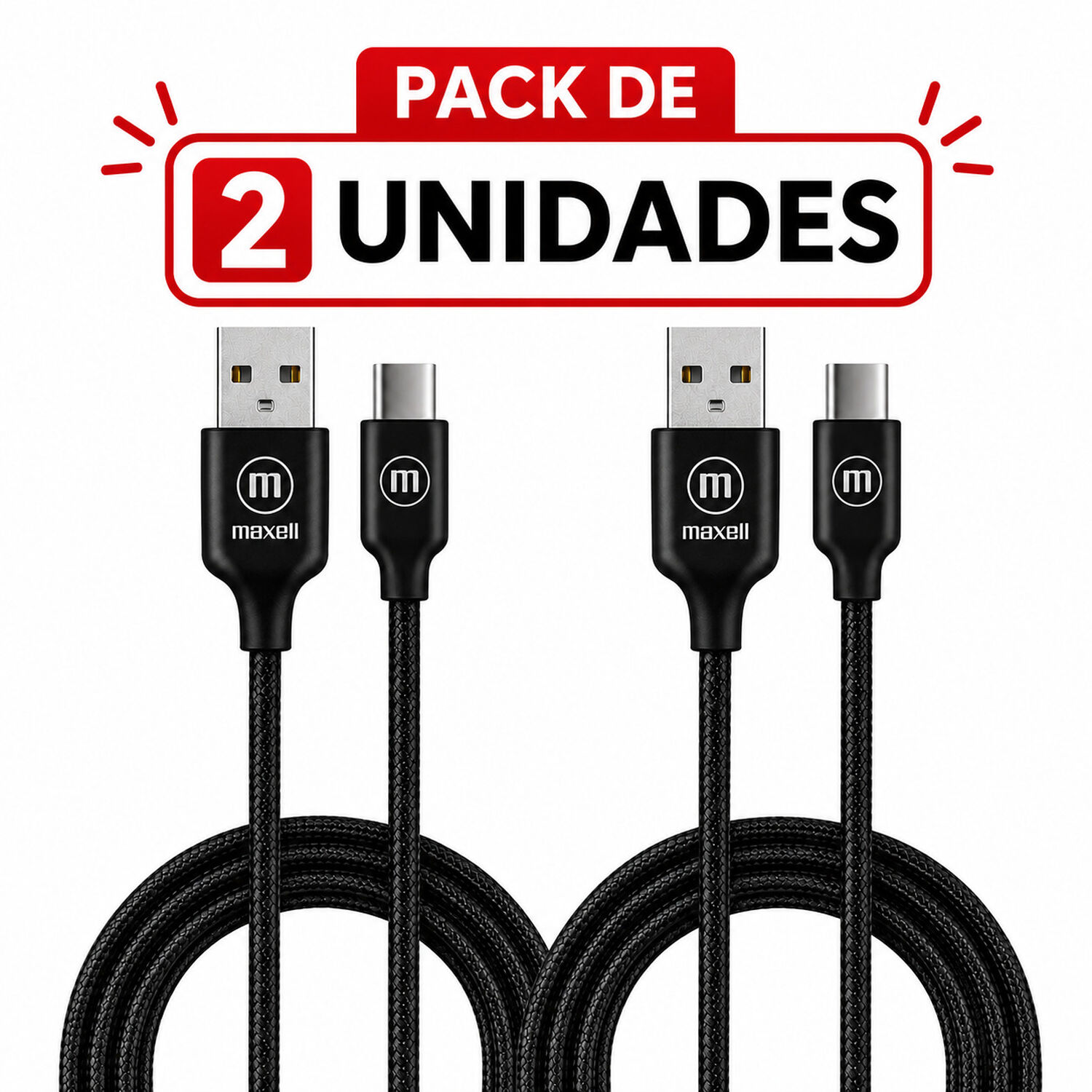 Pack 2 Cable Trenzado Usb A Usb C Maxell 2 Metros Carga R&aacute;pida Negro image number 0.0