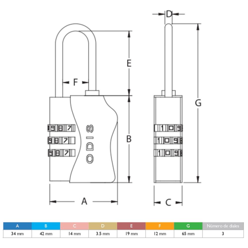 Candado Odis Tsa Maleta Viaje 33mm Combinaci&oacute;n - Azul image number 6.0