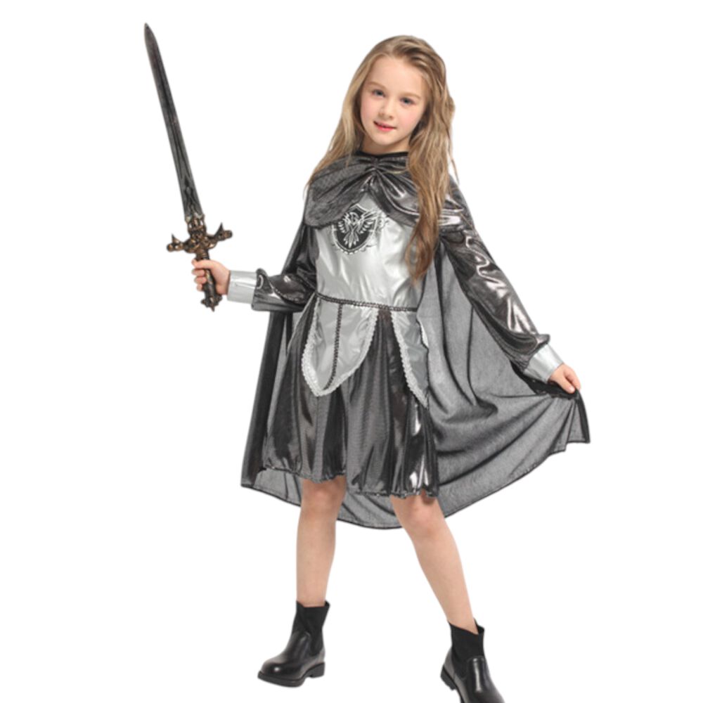 Disfraz Medieval De Guerrera Para Niña Chile - Traje Plateado Con Capa Ideal Para Fiesta Y Halloween Nacional image number 2.0