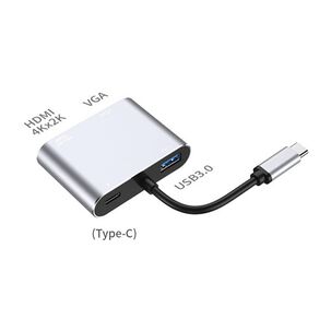 Hub Adaptador 4 En 1 Type-c A Hdmi 4k + Vga + Usb 3.0+ Usb C