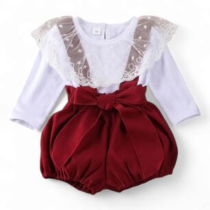 Conjunto Para Ni&ntilde;a De Pantal&oacute;n Body Manga Larga Y Lazo