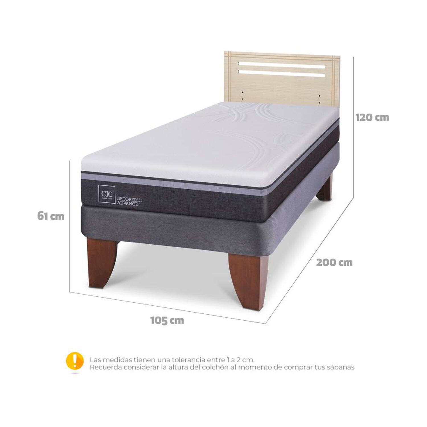 Cama Europea Cic Ortopedic Advance / 1.5 Plazas / Base Normal + Respaldo image number 5.0