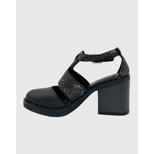 Sandalia Para Mujer Con Taco Y Hebilla Negro