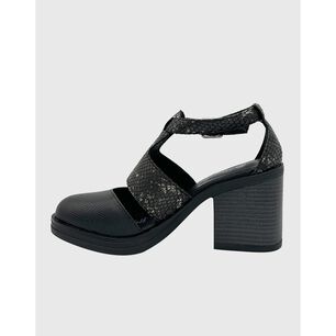 Sandalia Para Mujer Con Taco Y Hebilla Negro