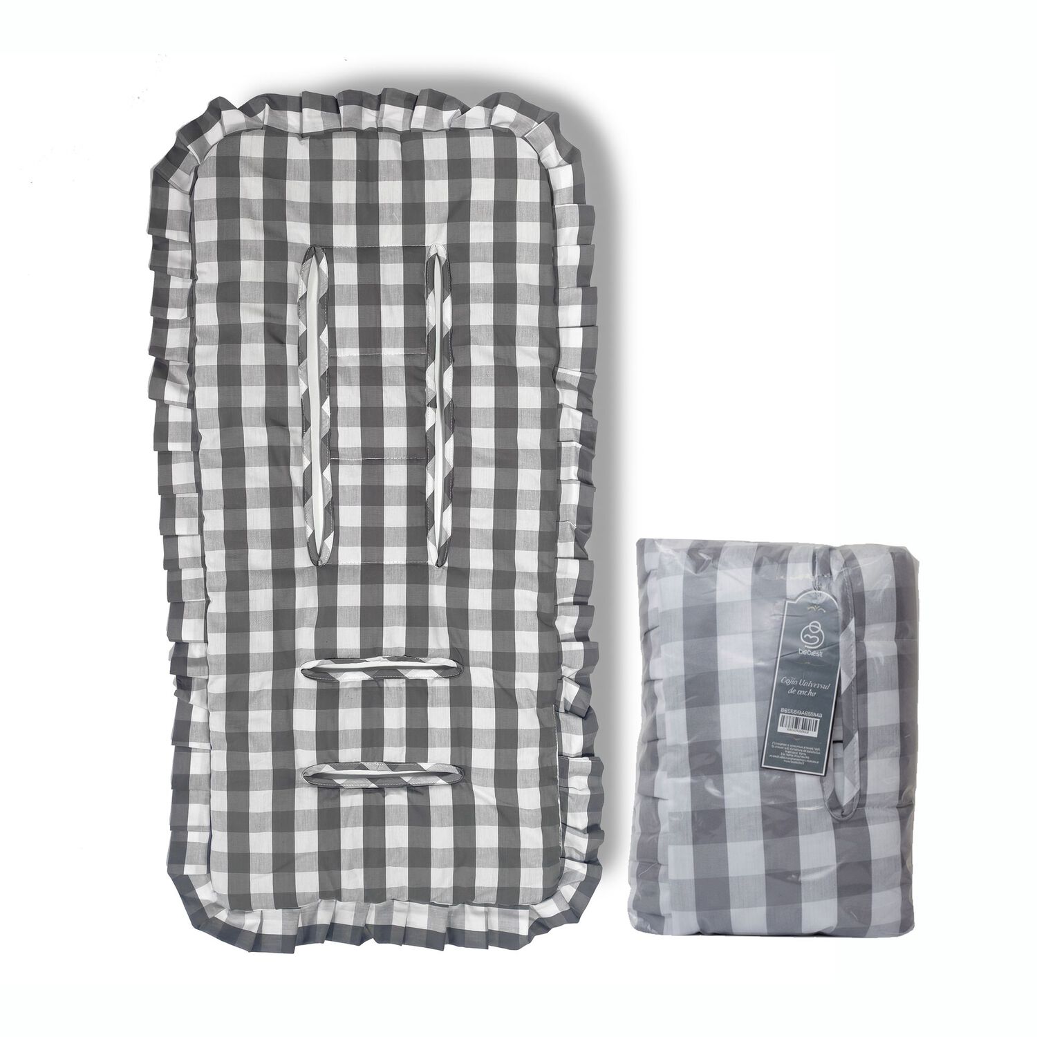 Coj&iacute;n Universal Coche Paseo Dise&ntilde;o Cuadros Gris 40 X 80 Cm image number 4.0