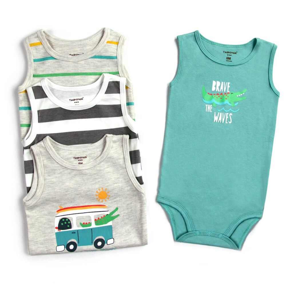 Pack 4 Bodys Ni&ntilde;o Sin Manga Corta Tedmimak 100% Algod&oacute;n Cocodrilo Animado image number 1.0