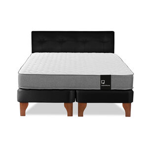 Cama Europea Zen Best Tela Pu Negro 2 Plazas + Respaldo