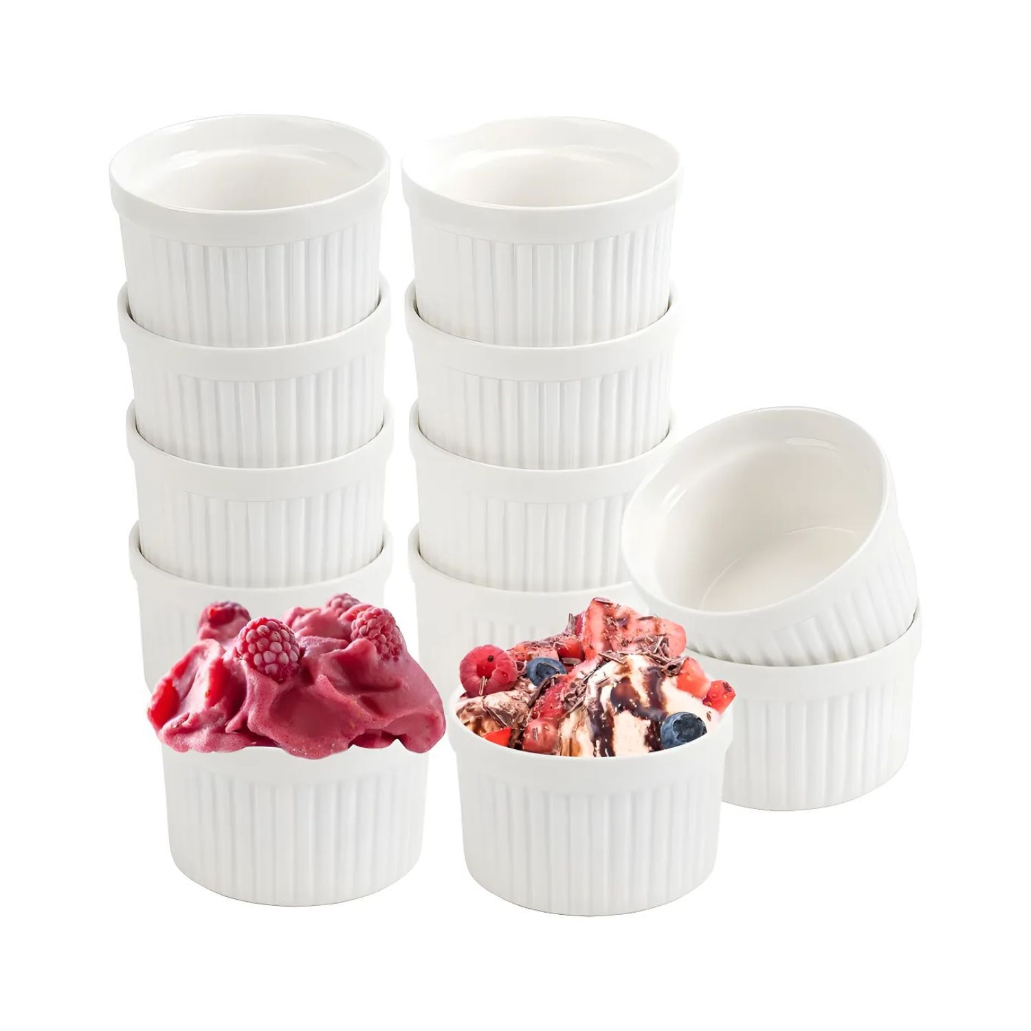 Set 12 Pocillos Ramekin Ceramica Blanco 8cm Cocina Horno image number 0.0