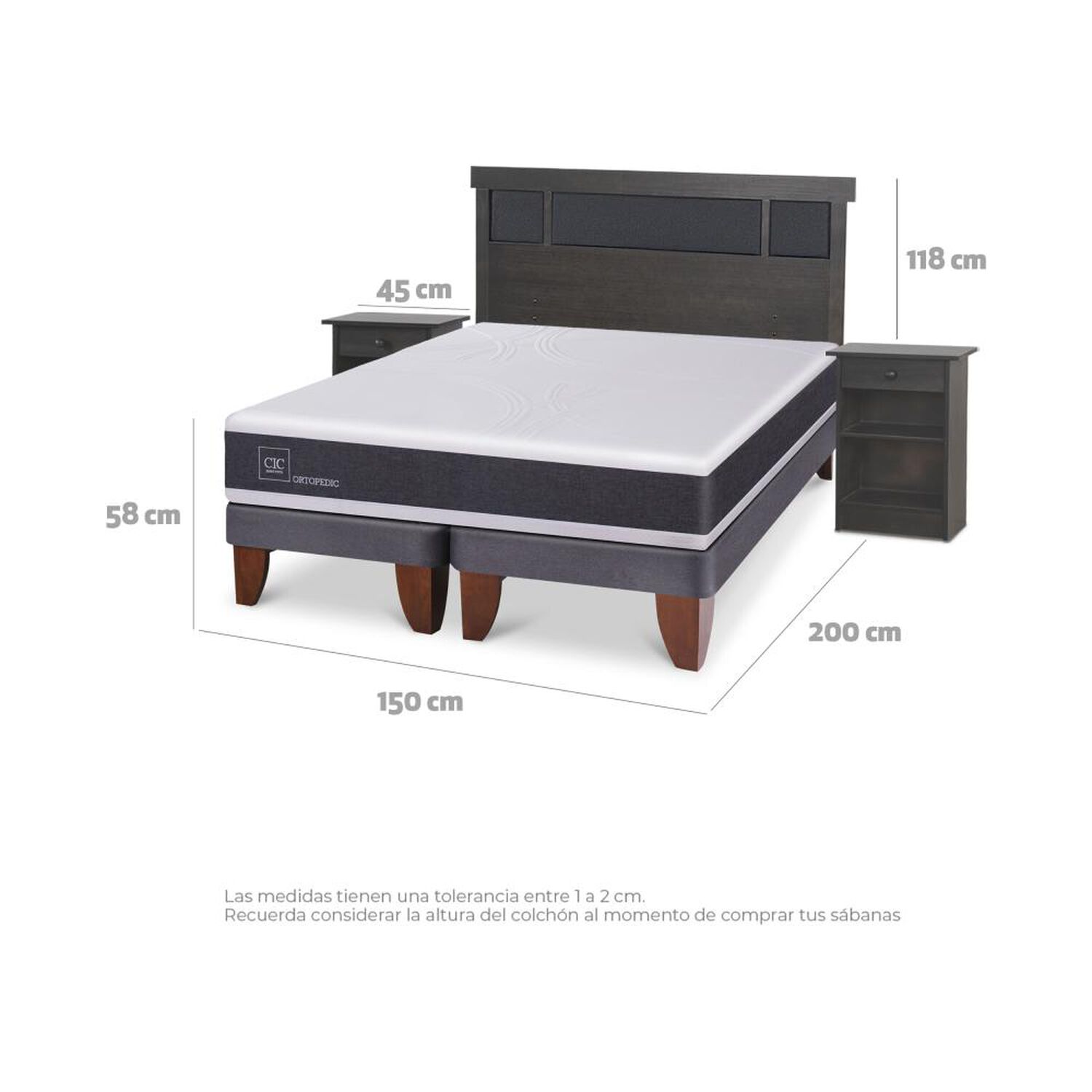 Cama Europea Cic Ortopedic / 2 Plazas / Base Dividida + Set De Maderas image number 3.0
