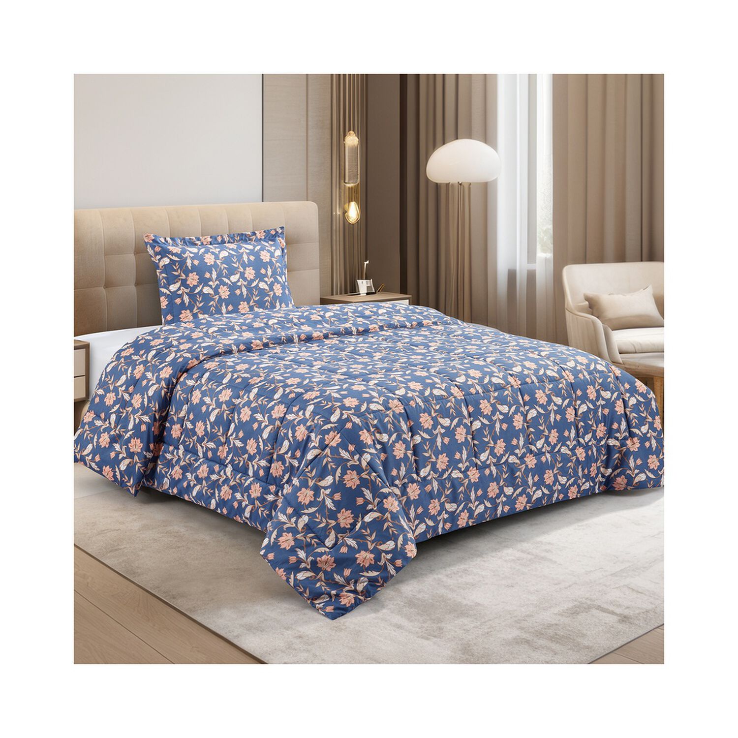 Plumon Andes Estampado Flor Azul 26 1.5 Plazas image number 1.0