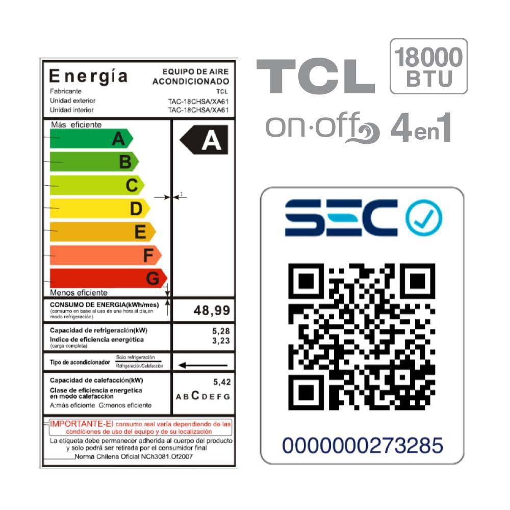 Aire Acondicionado Tcl ON-OFF 18000 BTU / 18.000 Btu image number 6.0
