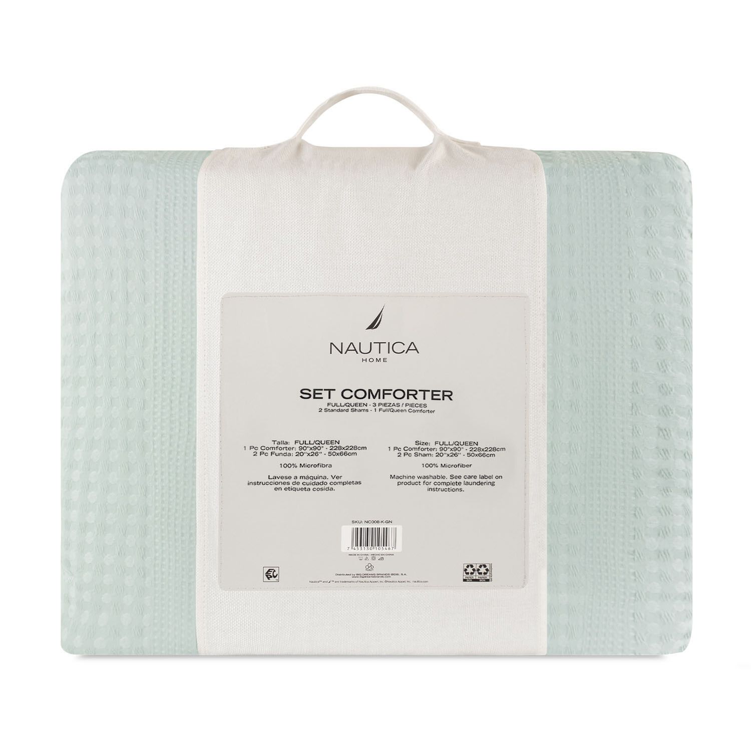 Cubrecama Queen Reversible + Fundas Nautica Home Verde Agua image number 2.0