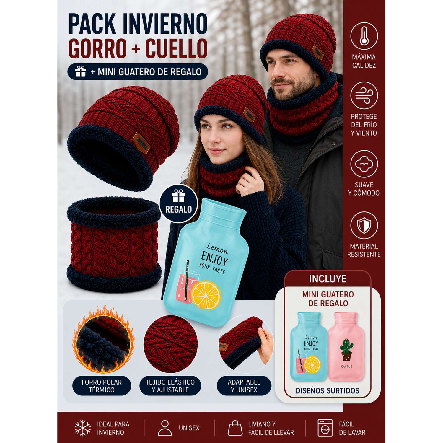 Pack Gorro Y Cuello Polar + Guatero Invierno Unisex image number 5.0