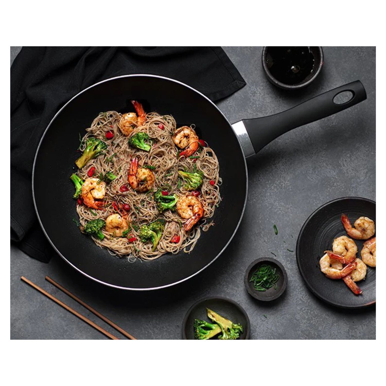 Wok 30cm Con Tapa De Vidrio Wens Firenze Negro Antiadherente image number 2.0