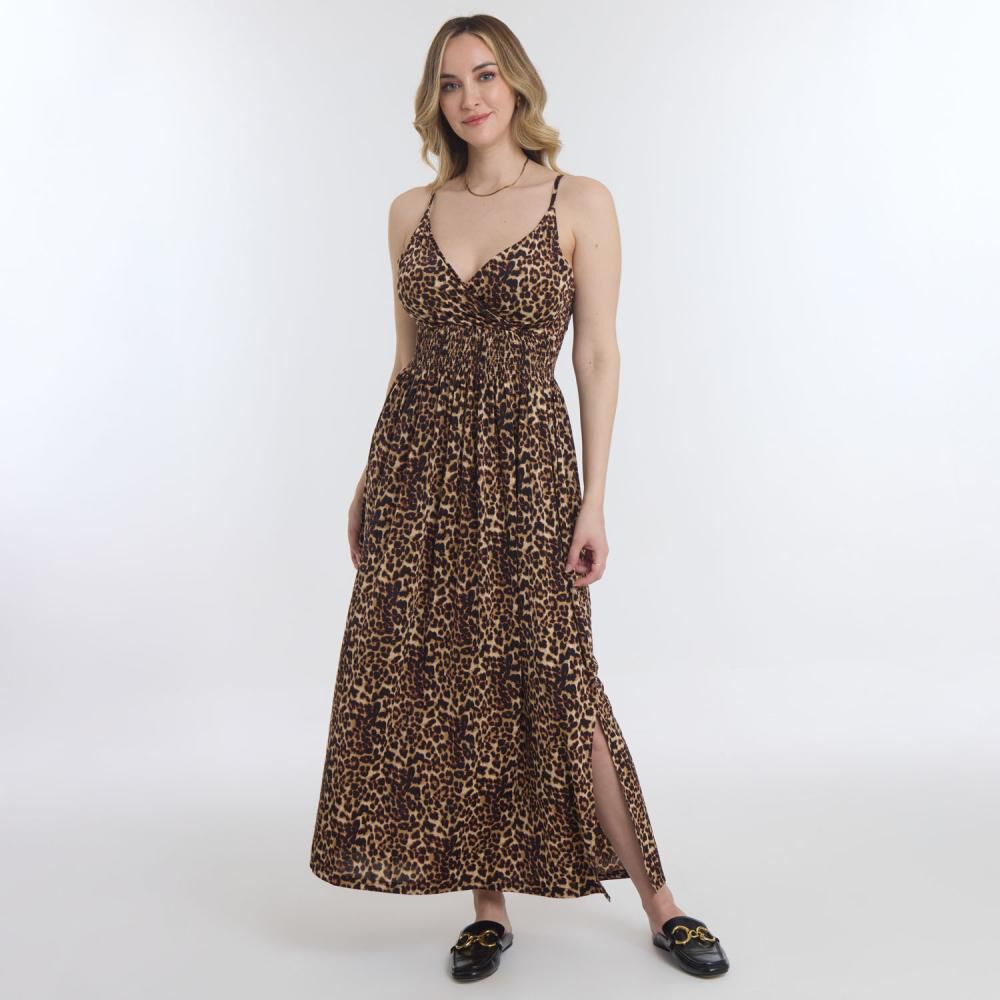 Vestido Largo Pabilo Escote Cruzado Y Panal Elásticado En Espalda Mujer Geeps image number 0.0