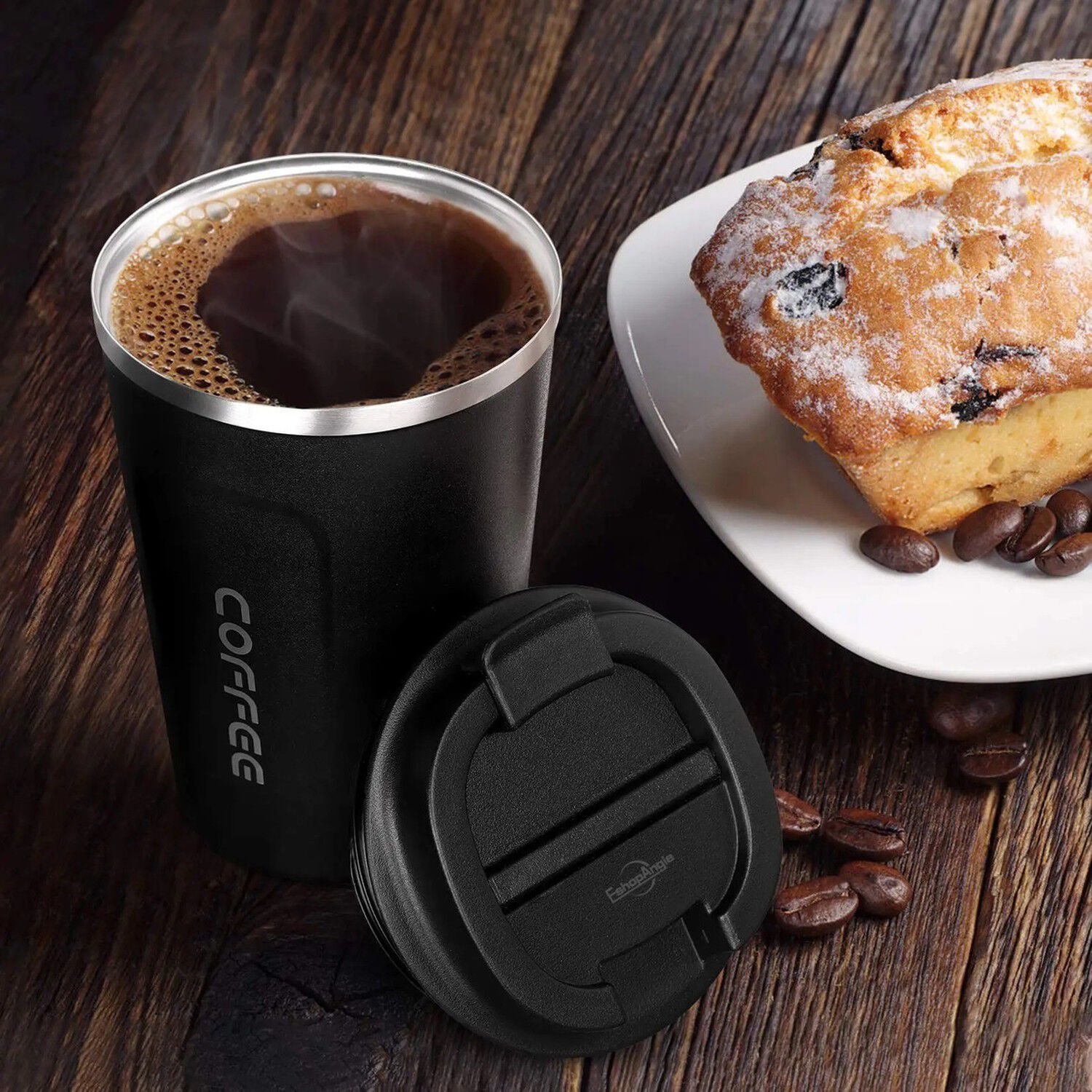 Termo Mug Caf&eacute; 380ml Acero Inoxidable Port&aacute;til Negro image number 6.0