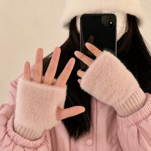 Guantes Suaves De Invierno Sin Dedos Medio Dedo Esponjoso